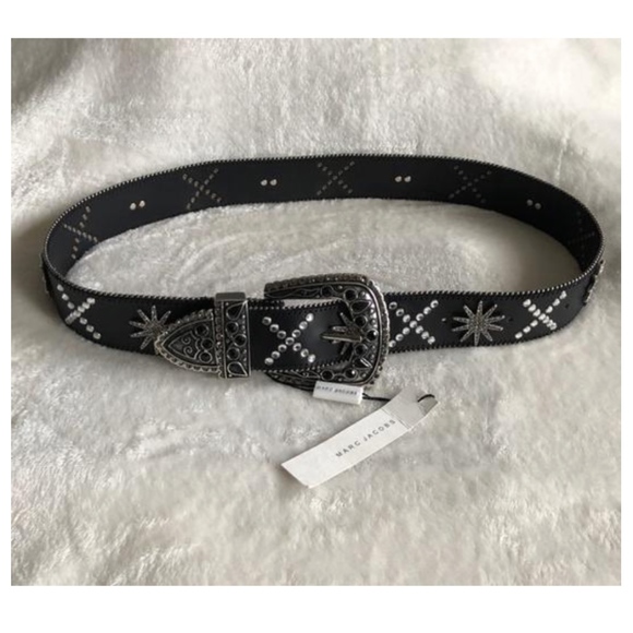 New - Black with Nickel Embellished Leather Belt